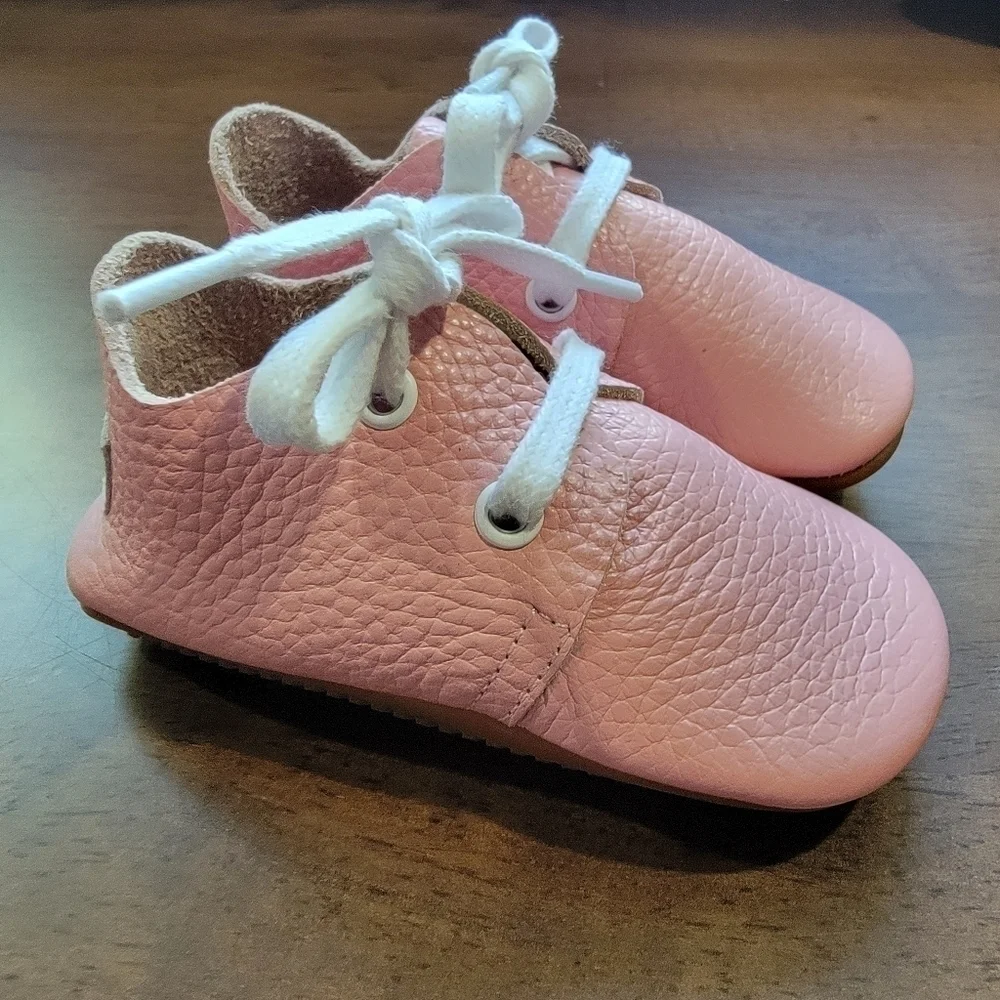 Ella Bonna Pink Baby Shoes Leather Rubber Soles Moccasins Loafers Girl Size 5.5